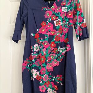 Lilly Pulitzer Navy Dress with Pink Floral Design